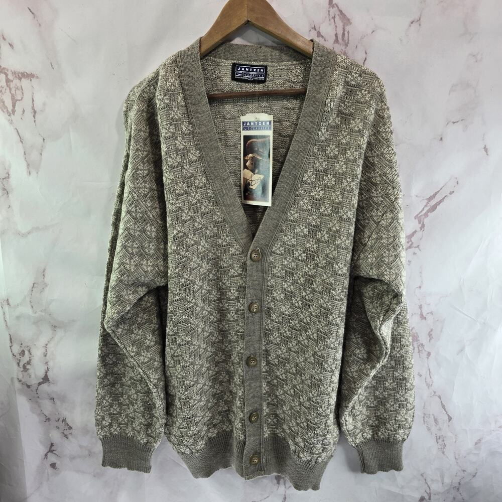 Vintage Cardigan Mens XL Gray Beige Dad Grandpa Academic Cosby Core NEW